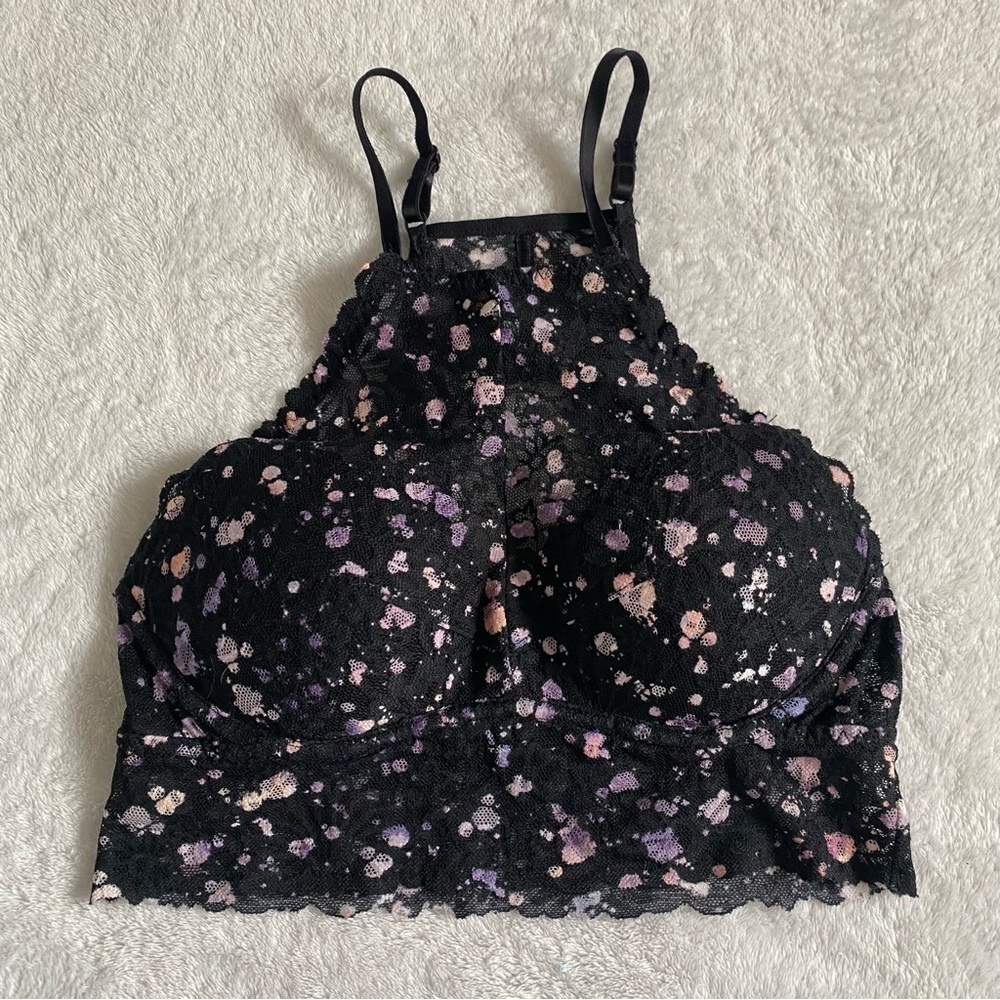 PINK Victoria’s Secret high neck black pink spotted lace bralette size XS